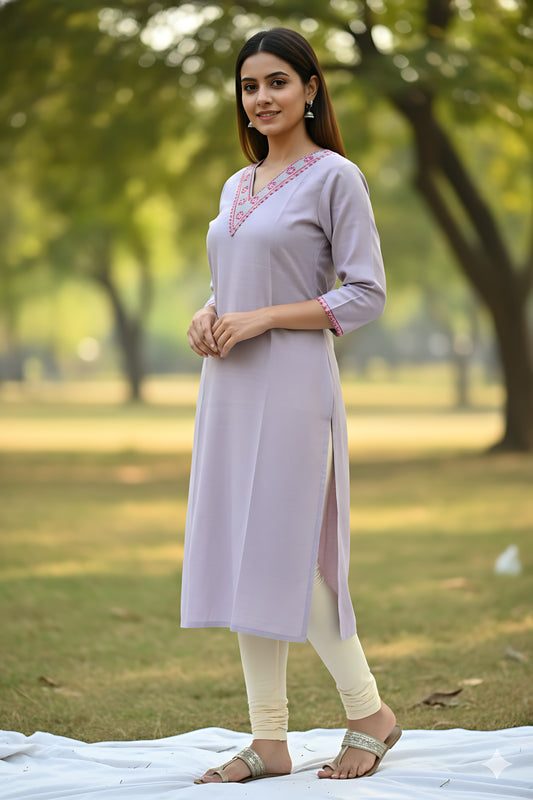 Lavender V Neck Kurta Top