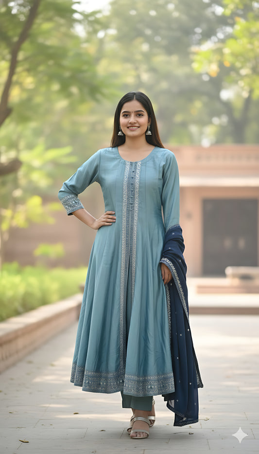 Light Blue Anarkali Suit With Dupatta