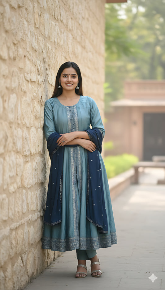 Light Blue Anarkali Suit With Dupatta